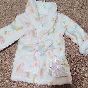 Dream Kids Unicorn Plush Hooded Robe in White with Pastel Accents